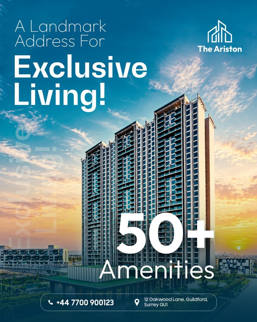 The Ariston luxury apartments concept ad, "50+ amenities"